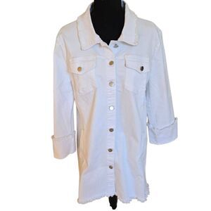 AZI Womens White Long Fray Hem Kelly Jean Jacket Size XL